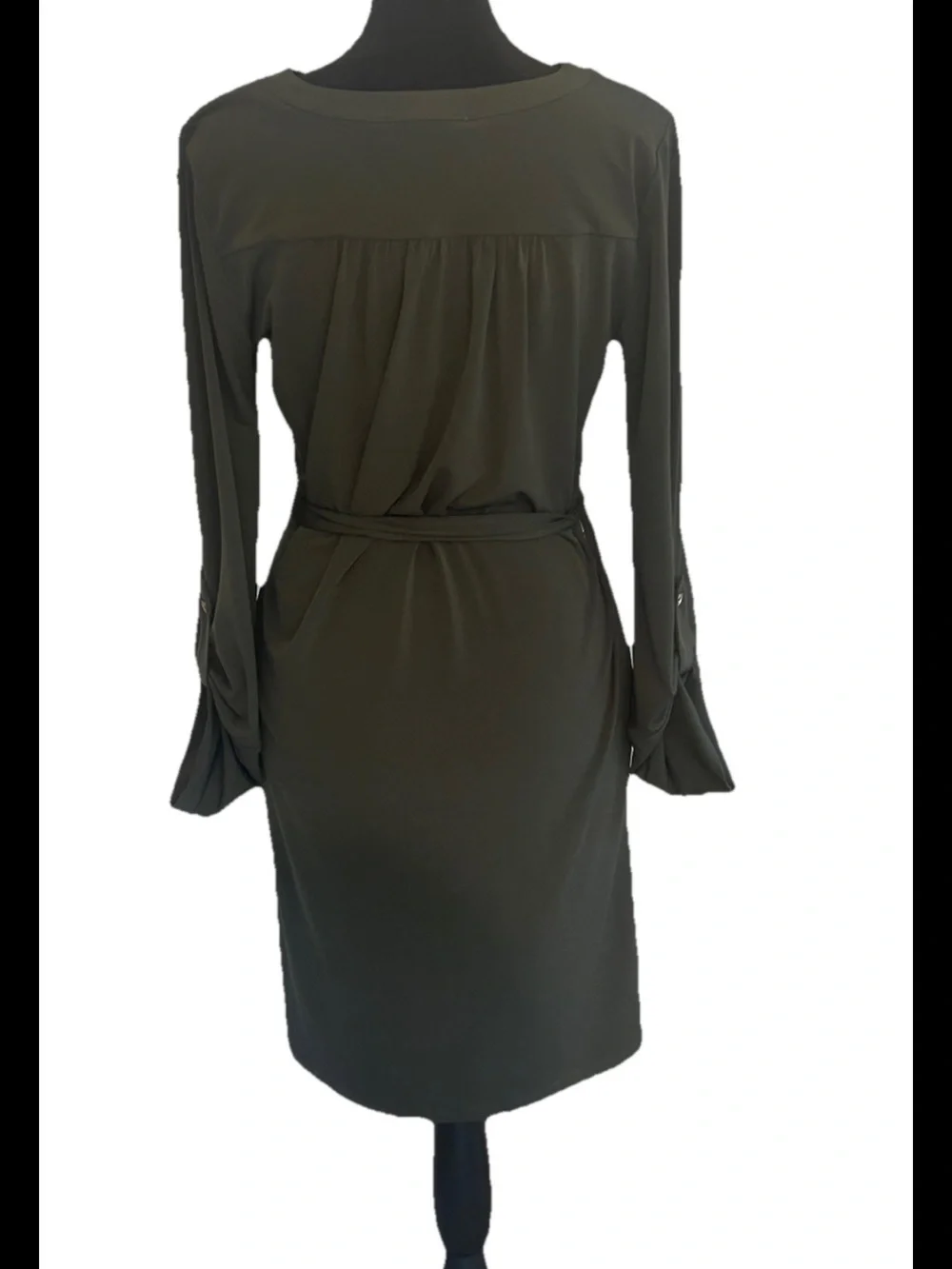 Michael Kors Olive Lace Up Belted Long Sleeve Shift Dress Size S